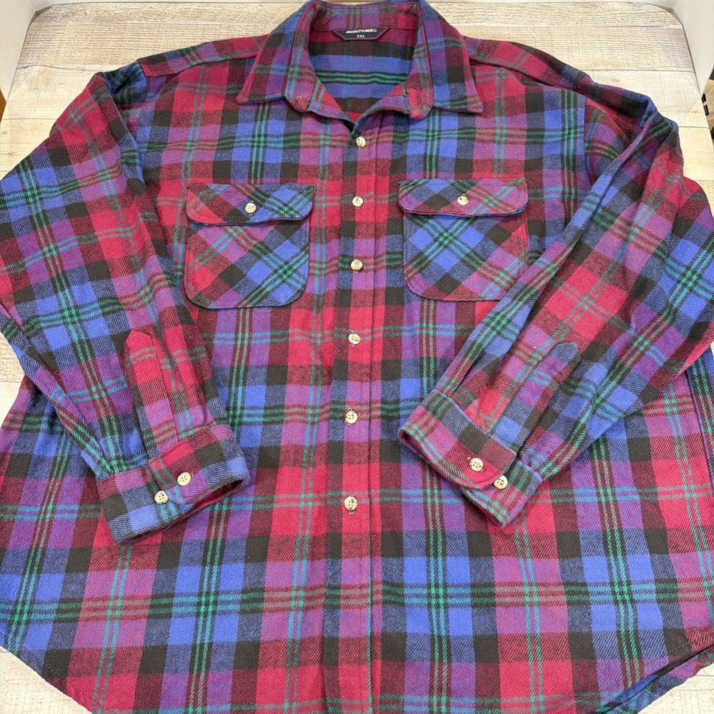 Vintage Mighty‎ Mac Board Shirt Mens XXL Heavyweight Plaid Flannel Button Up